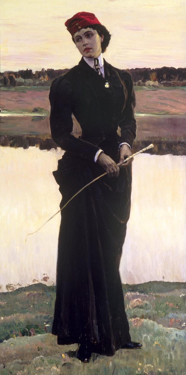 Retrato de Olga Nesterova o, Mujer con traje de montar, 1906 de Mikhail Vasilievich Nesterov