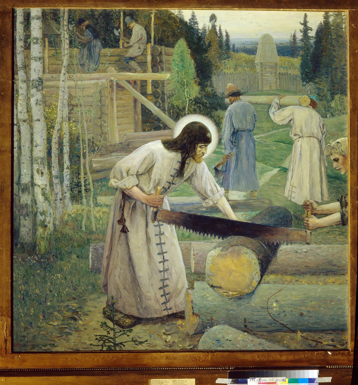 San Sergio de Radonezh (1313-1392) - Trabajos de San Sergio (Tríptico, parte central) de Mikhail Vasilievich Nesterov