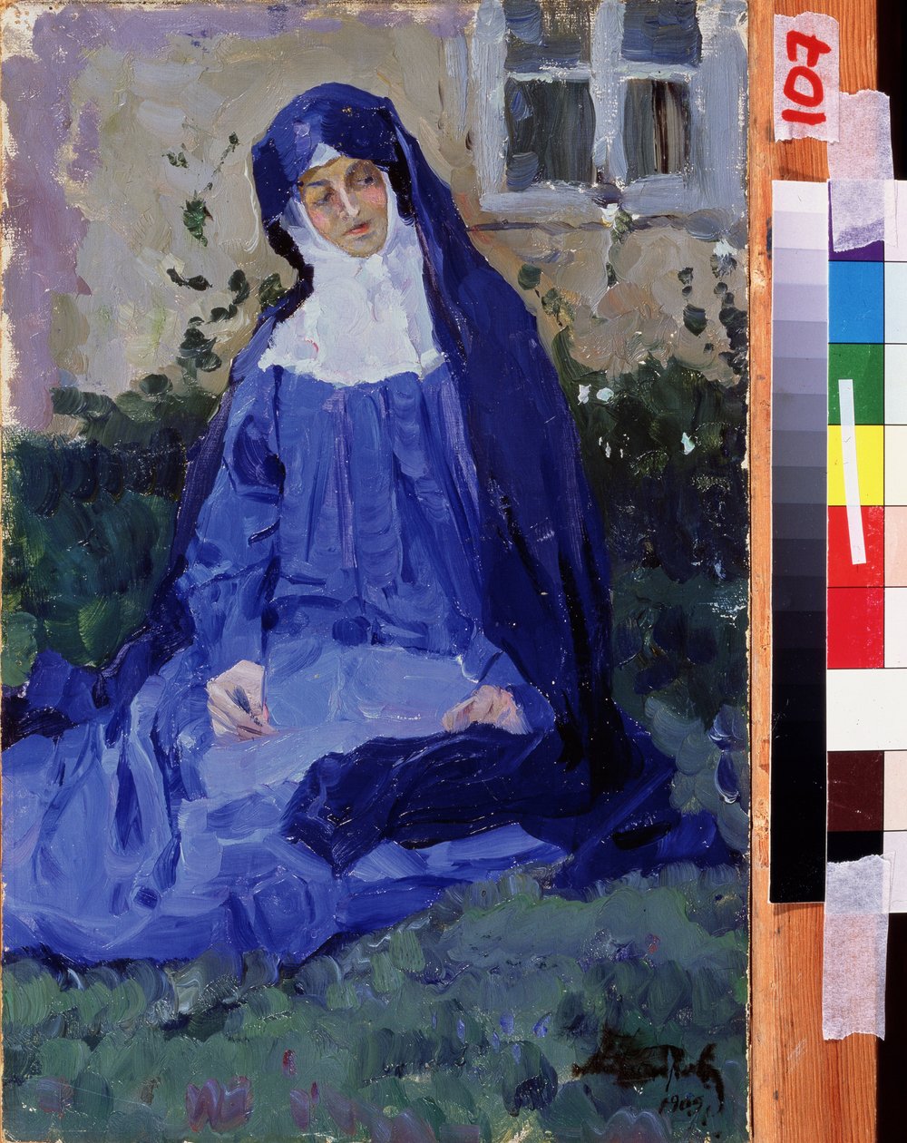 Una monja. Obra de Mikhail Vasilyevich Nesterov (1862-1942), óleo sobre tabla de Mikhail Vasilievich Nesterov
