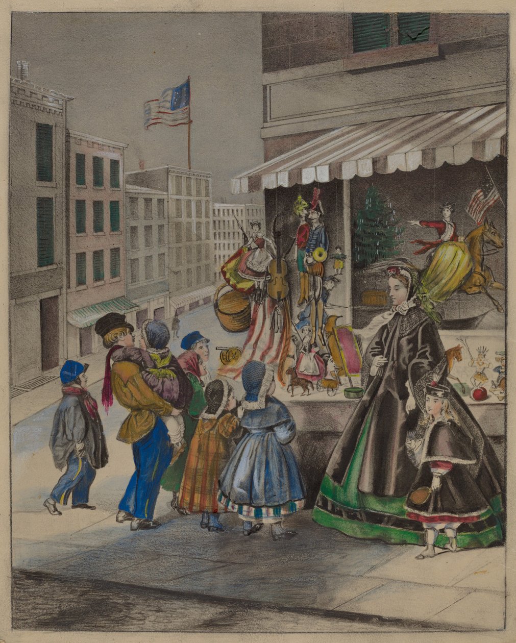 Litografía coloreada: Nochevieja, c. 1936 de Mina Lowry