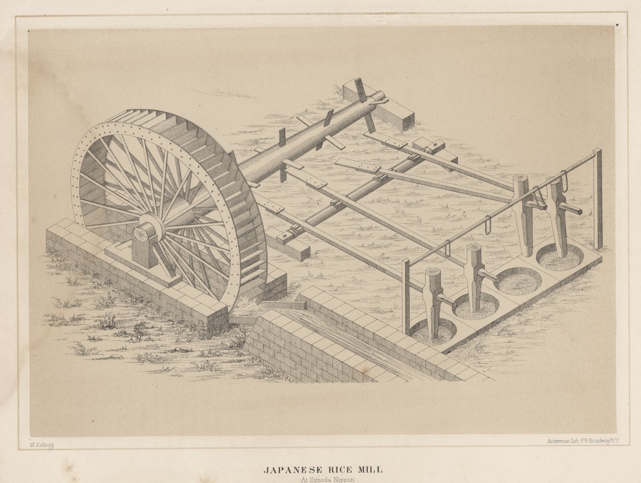 Molino de arroz japonés en Simoda, Nippon, 1855 de Miner Kilbourne Kellogg