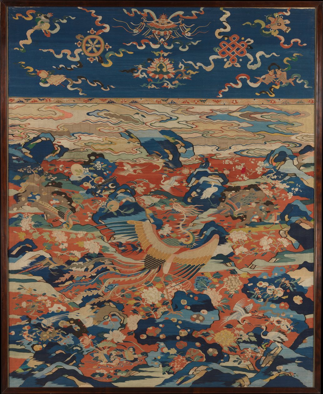 Panel con un Fénix y Pájaros en un Jardín de Rocas, c.1600 de Ming Dynasty Chinese School