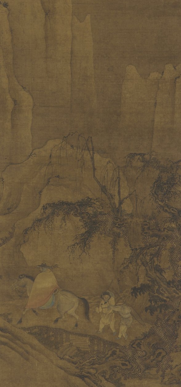 Un viajero a caballo con asistentes de Ming Dynasty Chinese School