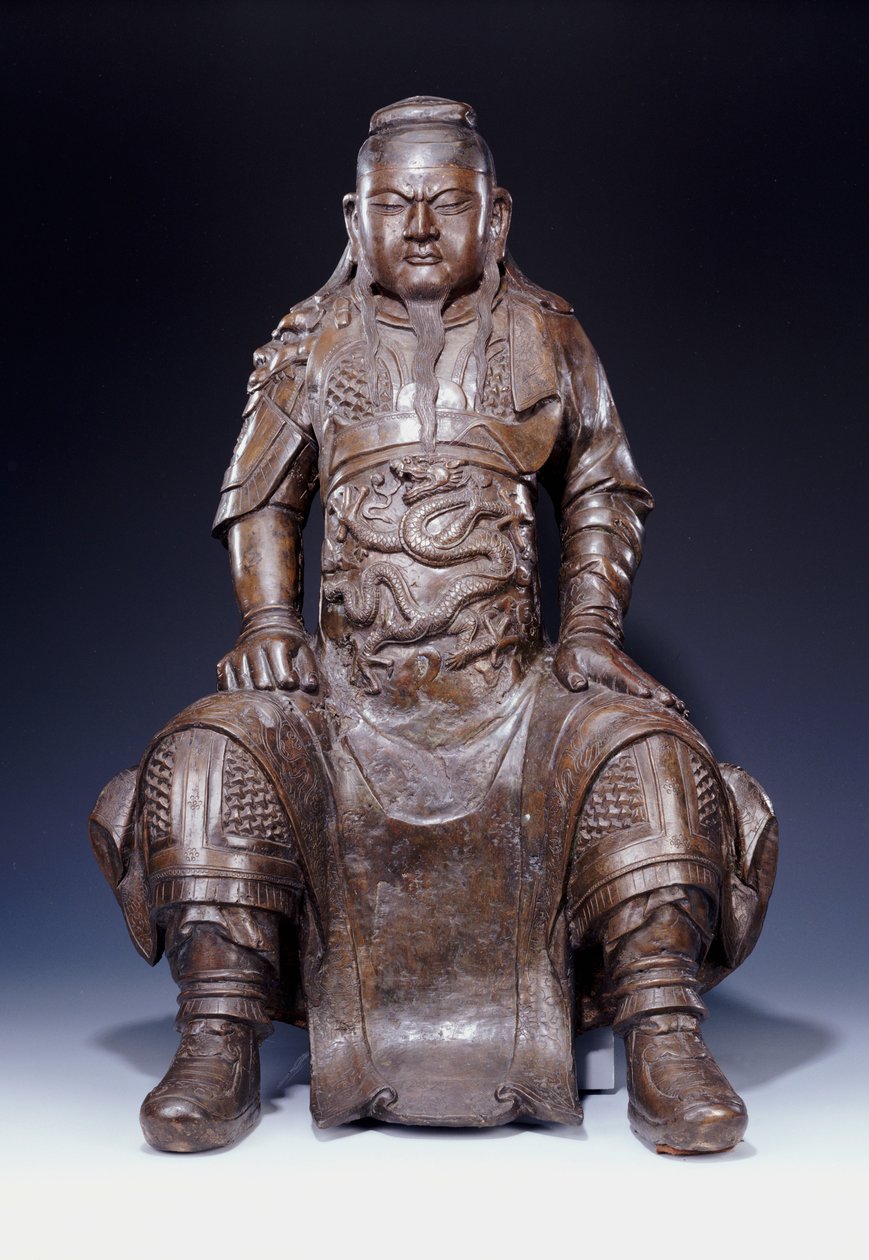 Una fina y gran figura de bronce de Guandi de principios de la dinastía Ming de Ming Dynasty Chinese School