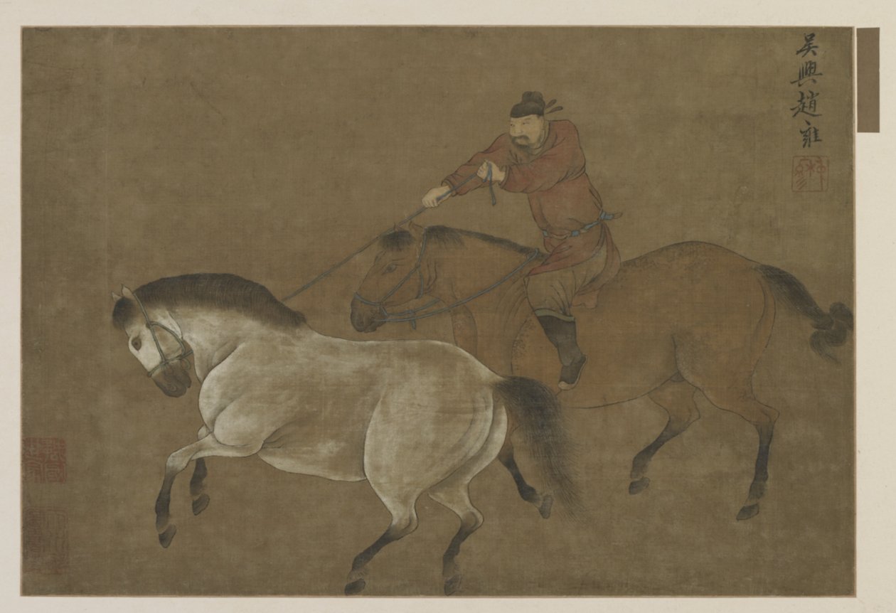 Un jinete lazando un caballo de Ming Dynasty Chinese School