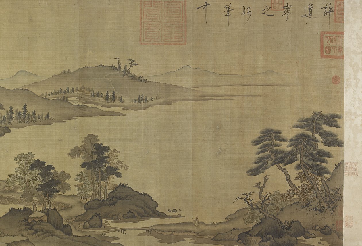 Río de otoño bajo la lluvia y las nubes de Ming Dynasty Chinese School