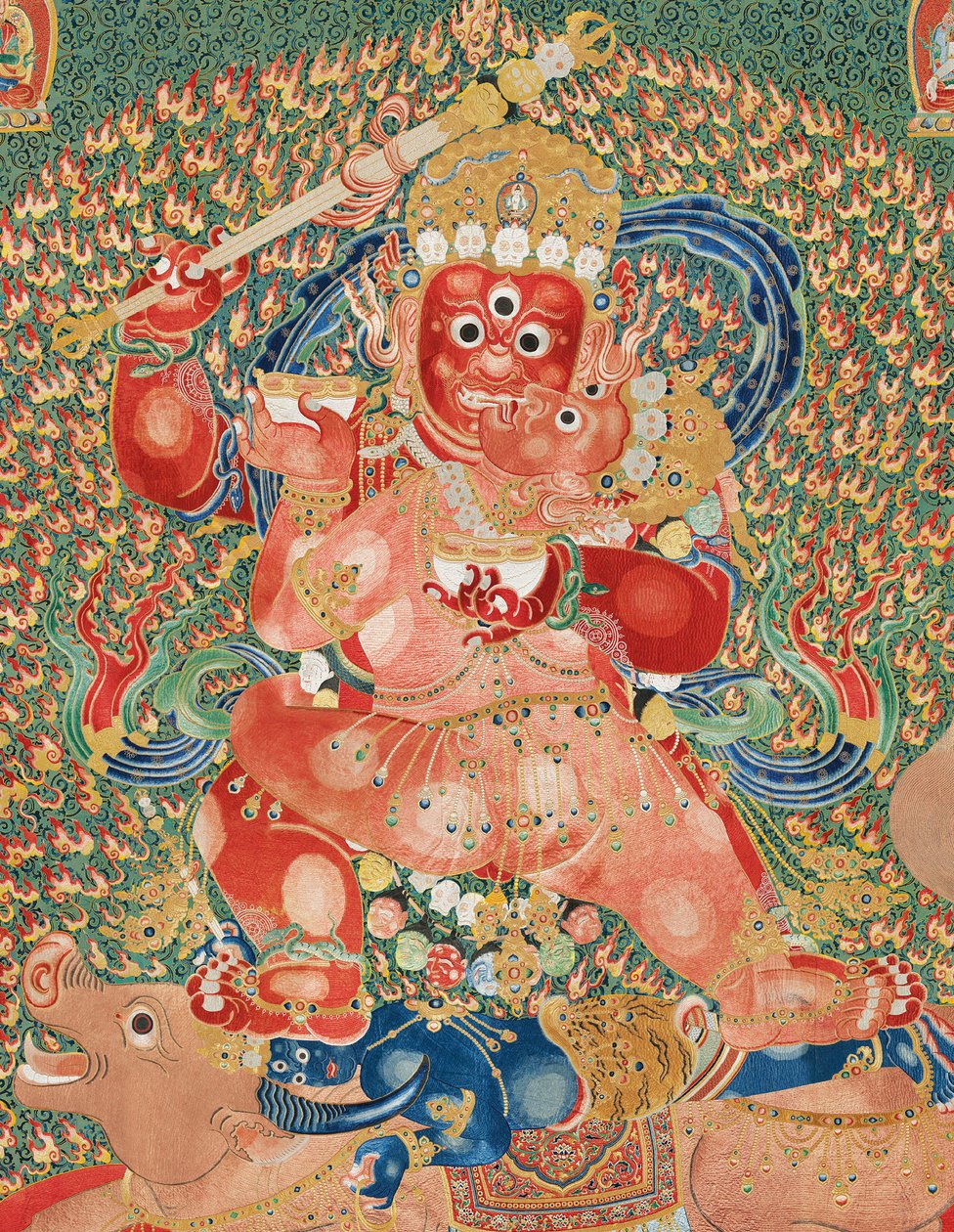 Detalle de Thangka imperial de seda bordada de Ming Dynasty Chinese School
