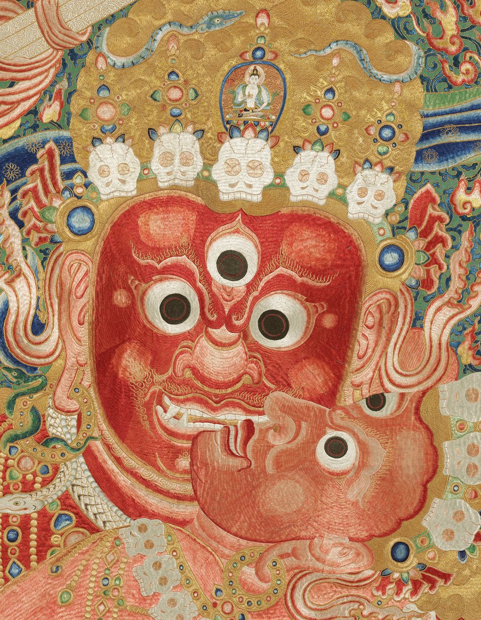 Detalle de Thangka imperial de seda bordada de Ming Dynasty Chinese School