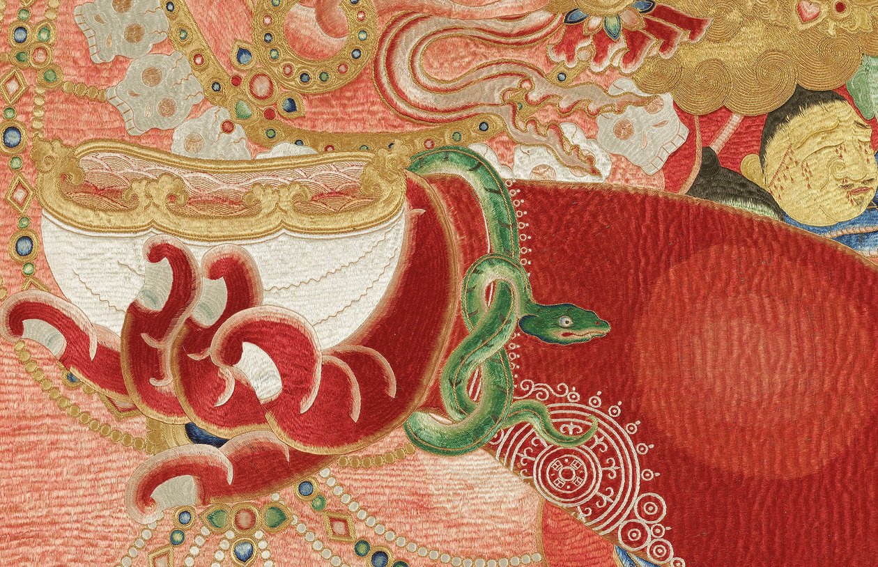 Detalle de Thangka imperial de seda bordada de Ming Dynasty Chinese School