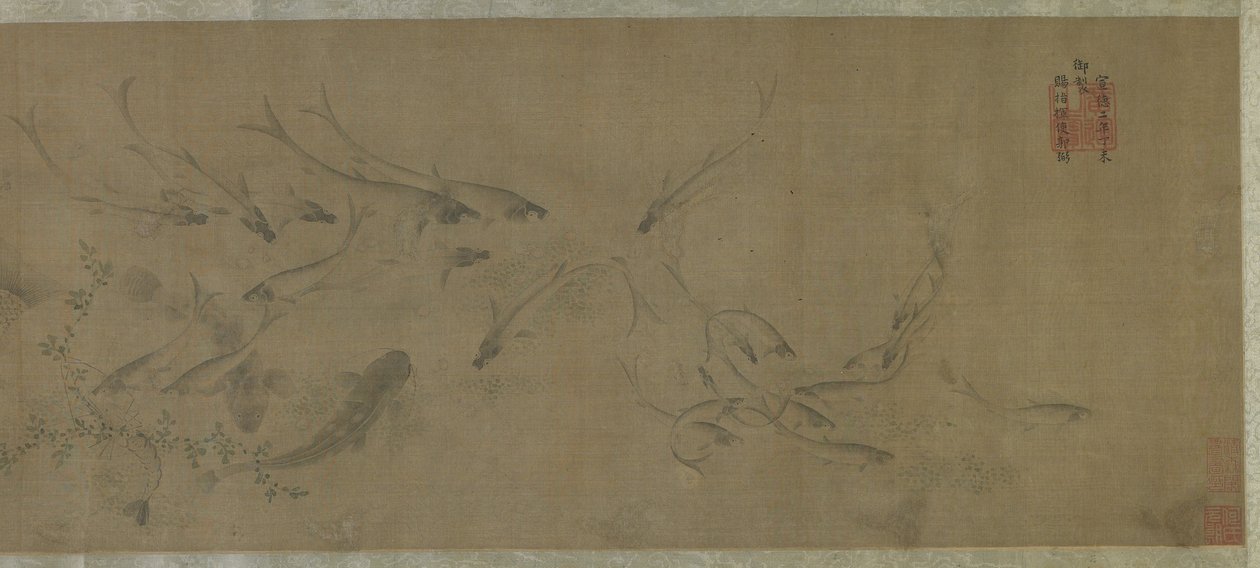 Peces y algas de Ming Dynasty Chinese School