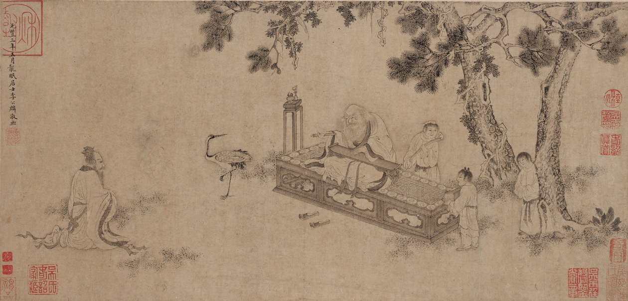 Laozi Entregando el Daodejing de Ming Dynasty Chinese School
