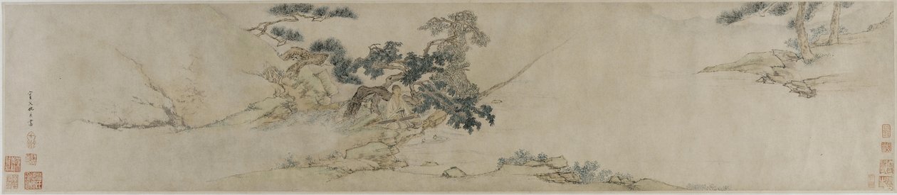 Tocando la cítara bajo un pino de Ming Dynasty Chinese School