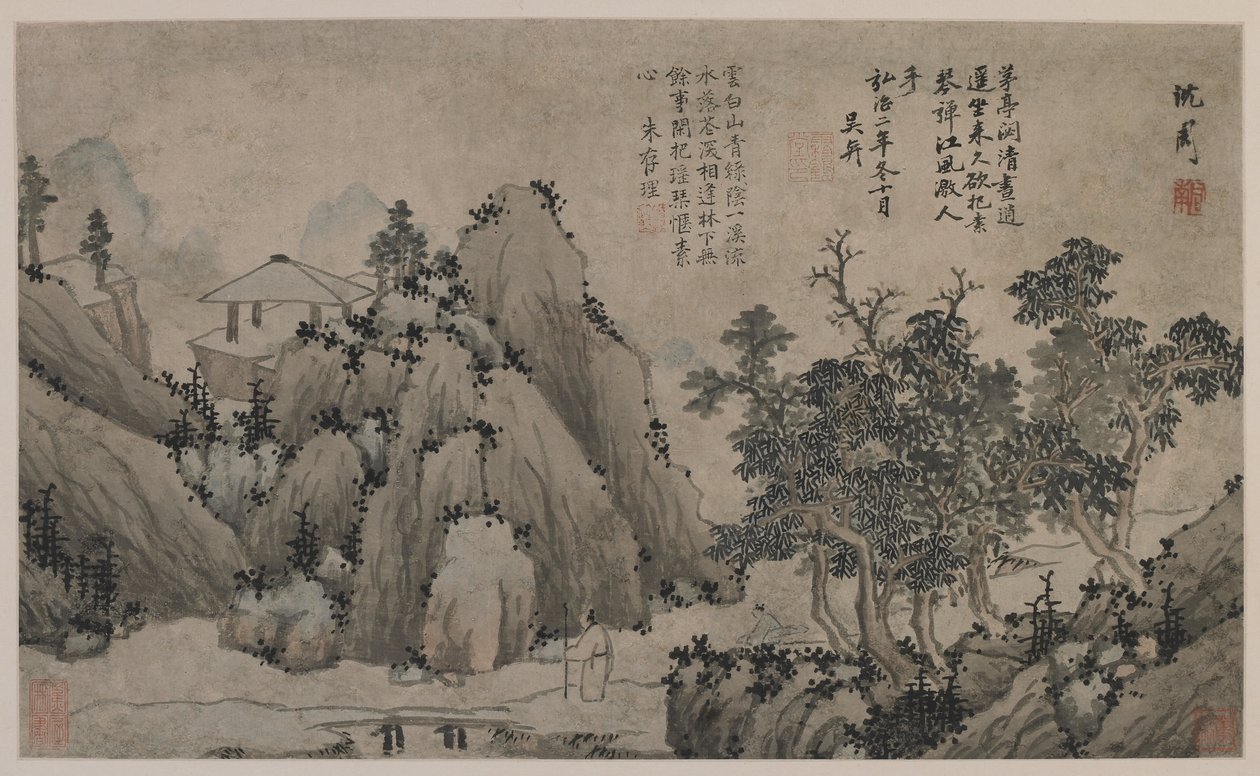 Caminando junto a un arroyo de montaña de Ming Dynasty Chinese School