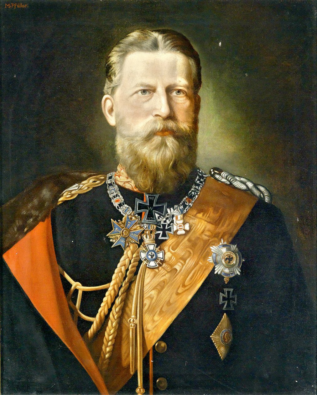 Emperador Federico III, Rey de Prusia; Retrato en uniforme de mariscal de campo con condecoraciones de Minna Pfüller