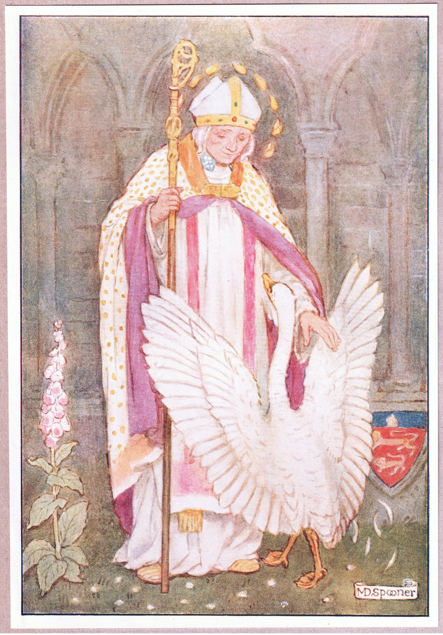 Litografía de San Hugo y el cisne blanco de Minnie Didbin Spooner