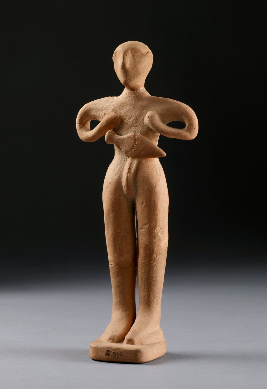 Hacha doble y dos figurillas de Knossos, Minoico tardío, c.1500 a.C. de Minoan