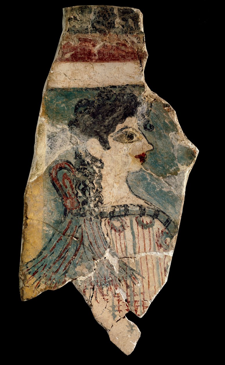 La Parisienne: fragmento de fresco que representa a una sacerdotisa de perfil. De Cnossos (Knossos). Arte minoico, alrededor de 1500-1450 a.C. Museo Arqueológico de Heraklion. Creta, Grecia de Minoan