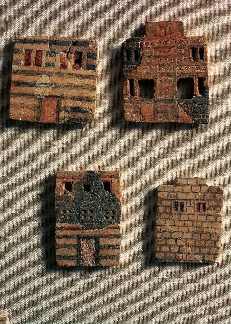 Arte minoico: pequeñas baldosas de cerámica que representan casas minoicas. 1700-1600 a.C. Museo Arqueológico, Heraklion, Creta, Grecia de Minoan