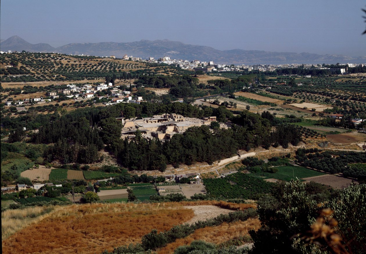 Arte minoico: vista del palacio completo del rey Minos en Cnossos (Knossos). 1600-1400 a.C. Creta de Minoan