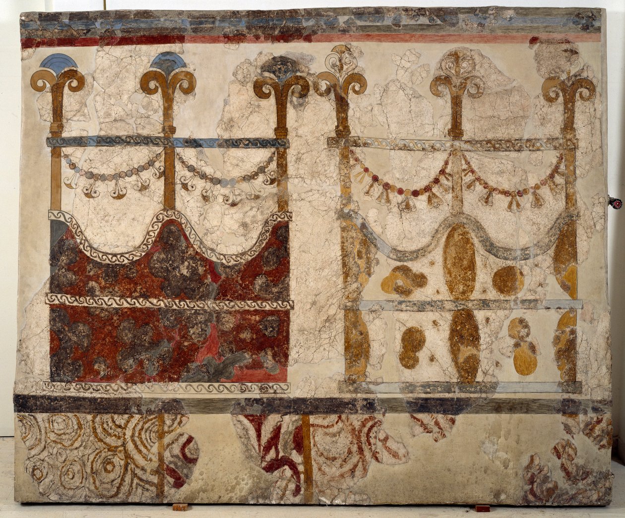 Civilización minoica: representación de dos portales (Ikria). Fresco del estanque lustral del edificio Xeste 3 de Akrotiri (Thera), Santorini de Minoan