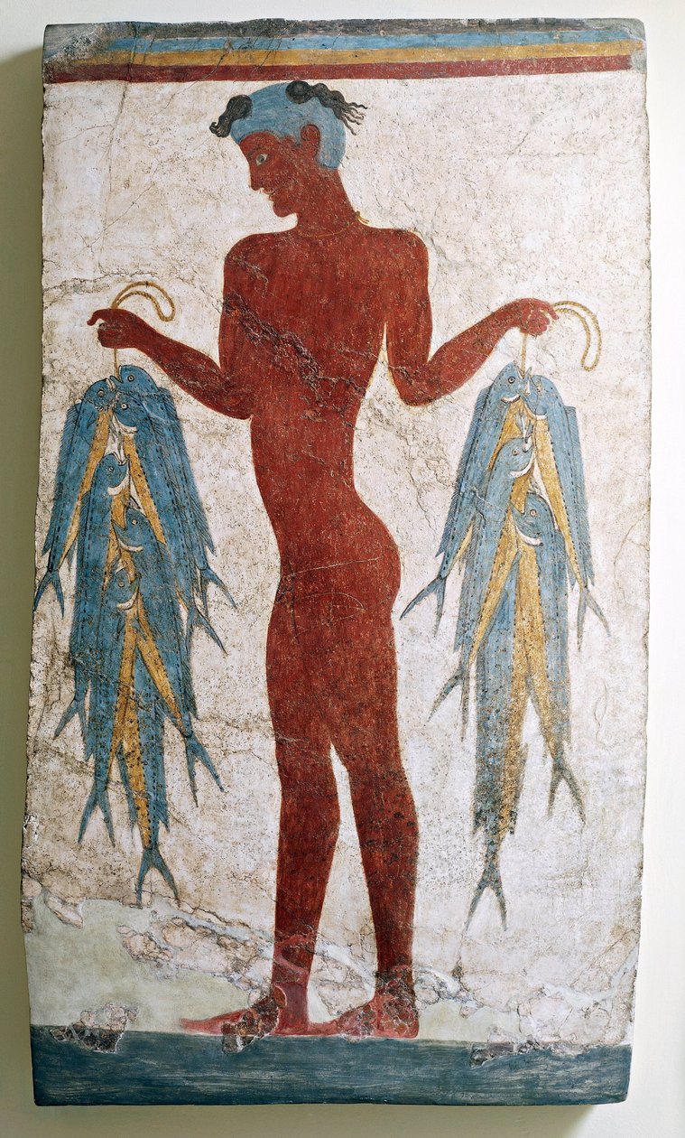 Civilización griega, fresco que representa a un pescador, de Akrotiri, Thera, Santorini, Grecia de Minoan