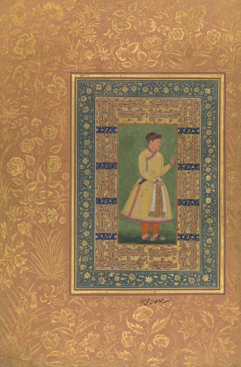 Retrato de Zamana Beg, Mahabat Khan, Folio del Álbum de Shah Jahan, recto de Mir 