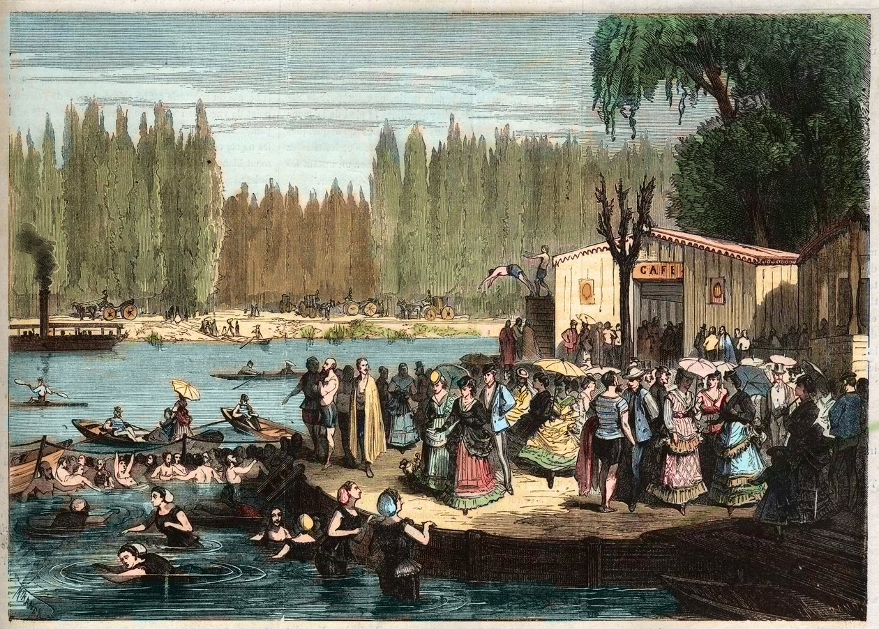 Nadando en La Grenouillere, a las afueras de París - La grenouillere en Croissy-sur-Seine en 1869 - según Miranda de Miranda Miranda