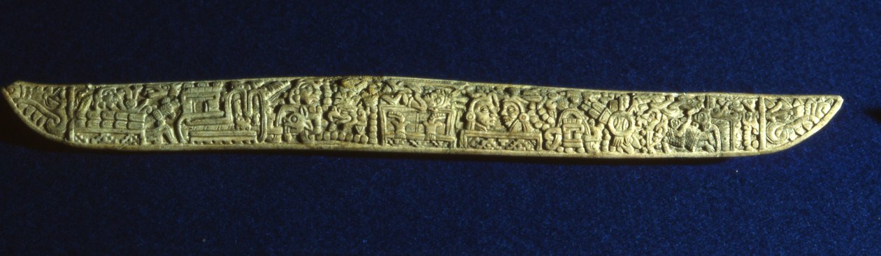 Hueso de jaguar tallado, de la Tumba 7, Monte Albán, Oaxaca, período Posclásico de Mixtec