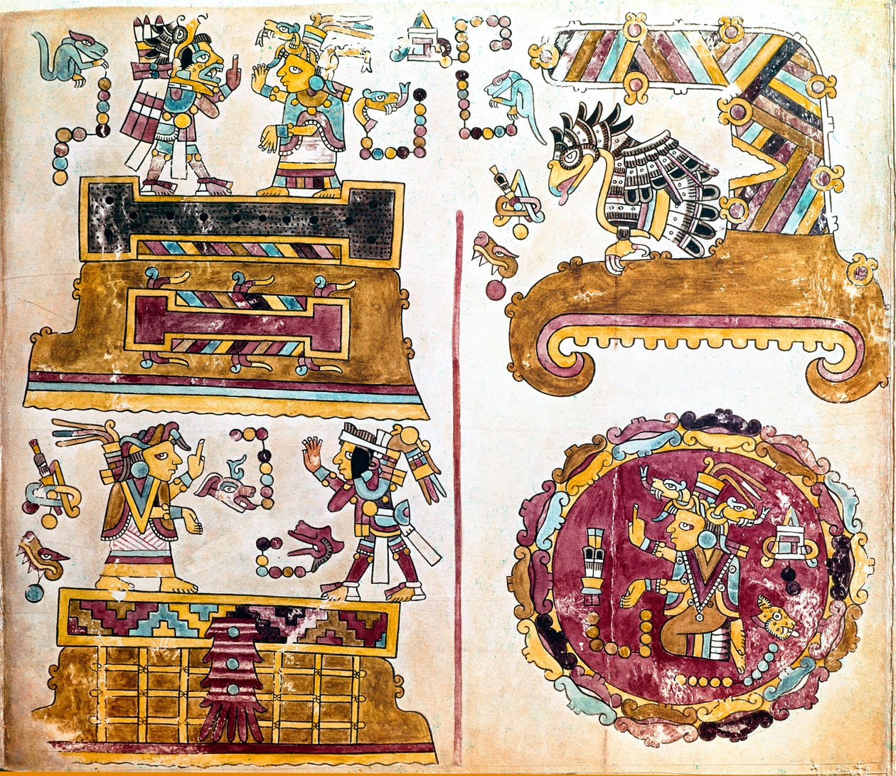 Civilización mixteca: Códice mixteco con ilustraciones de actividades diarias (detalle) de Mixtec Mixtec