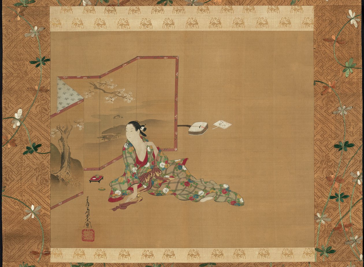Una belleza detrás de una pantalla de Miyagawa Chōshun