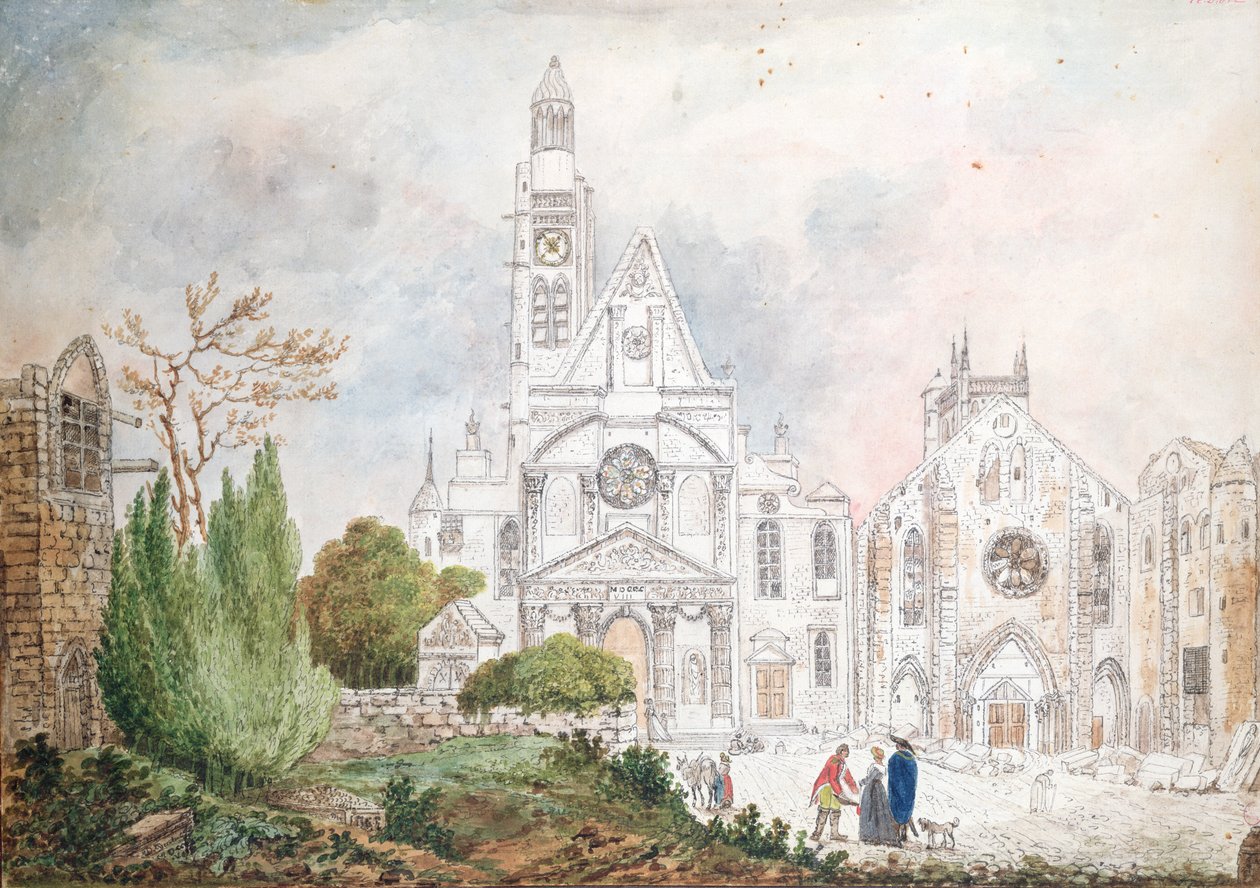 Fachada de la antigua iglesia de Saint-Genevieve y Saint-Etienne-du-Mont, 1807 de Mme. Duchateau