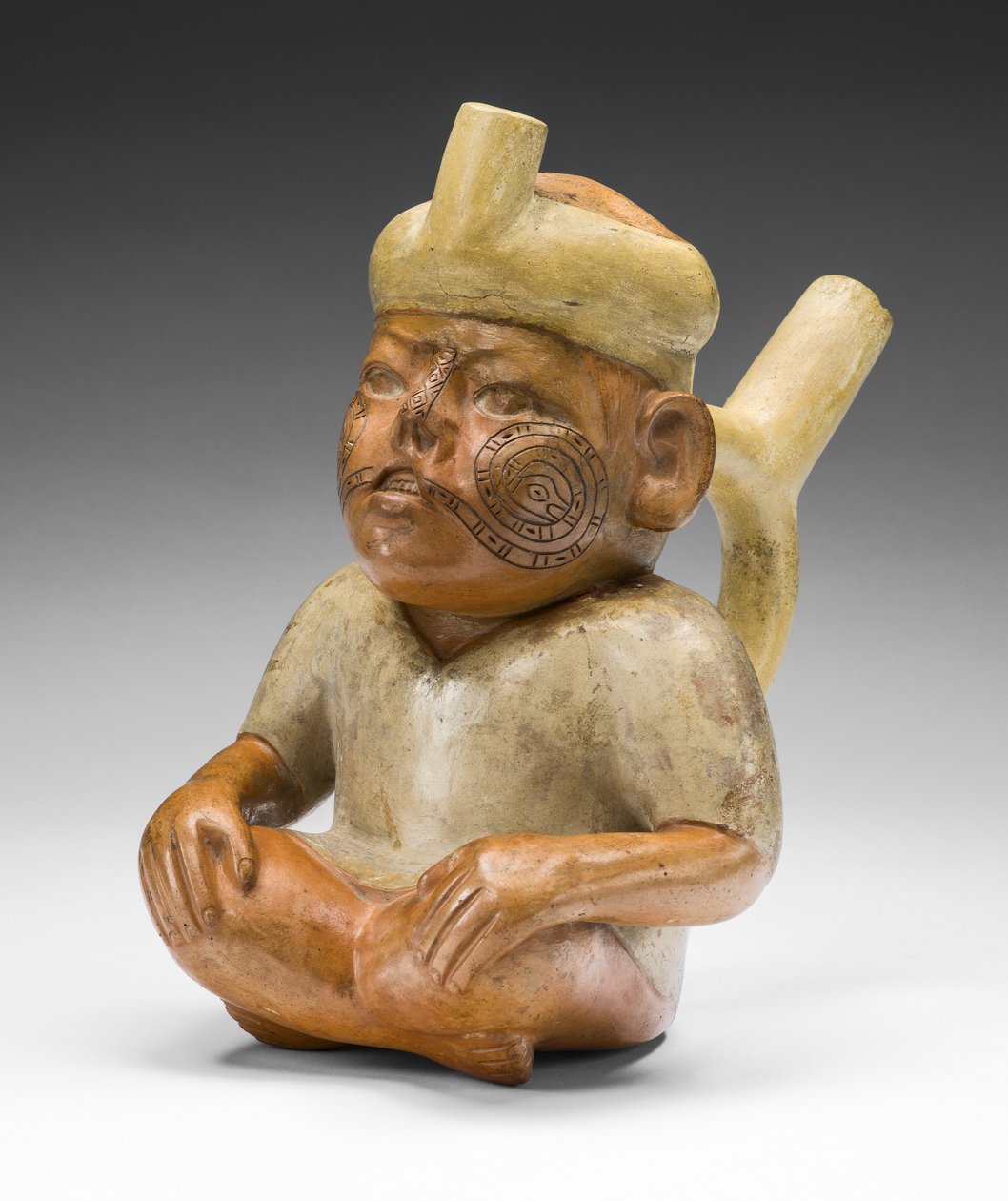 Vasija retrato de un hombre con labio leporino y tatuajes, 100 a.C.-A.D. 500 de Moche