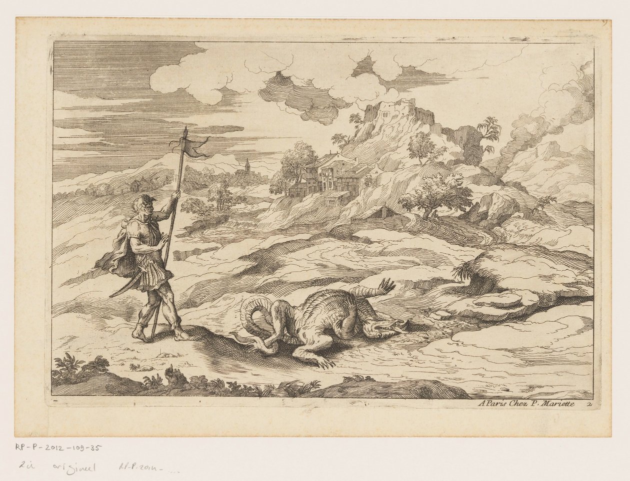 Paisaje con George y el dragón Paisajes después de Tiziano (título de la serie) de Moise Jean Baptiste Fouard