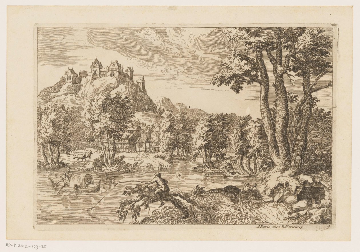 paisaje con pescadores Paisajes después de Tiziano (título de la serie) de Moise Jean Baptiste Fouard