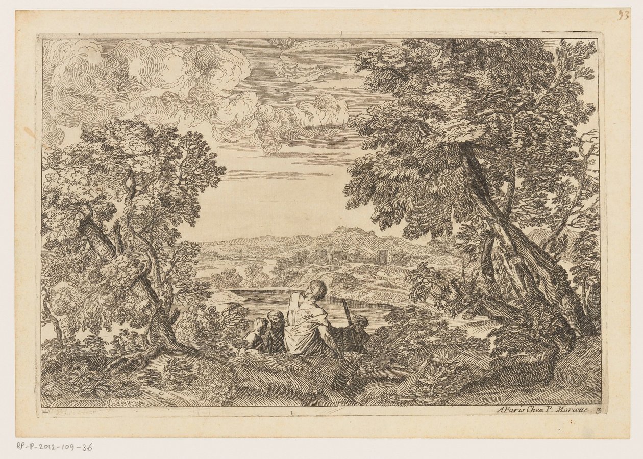 Paisaje con cuatro hombres descansando Paisajes después de Tiziano (título de la serie) de Moise Jean Baptiste Fouard
