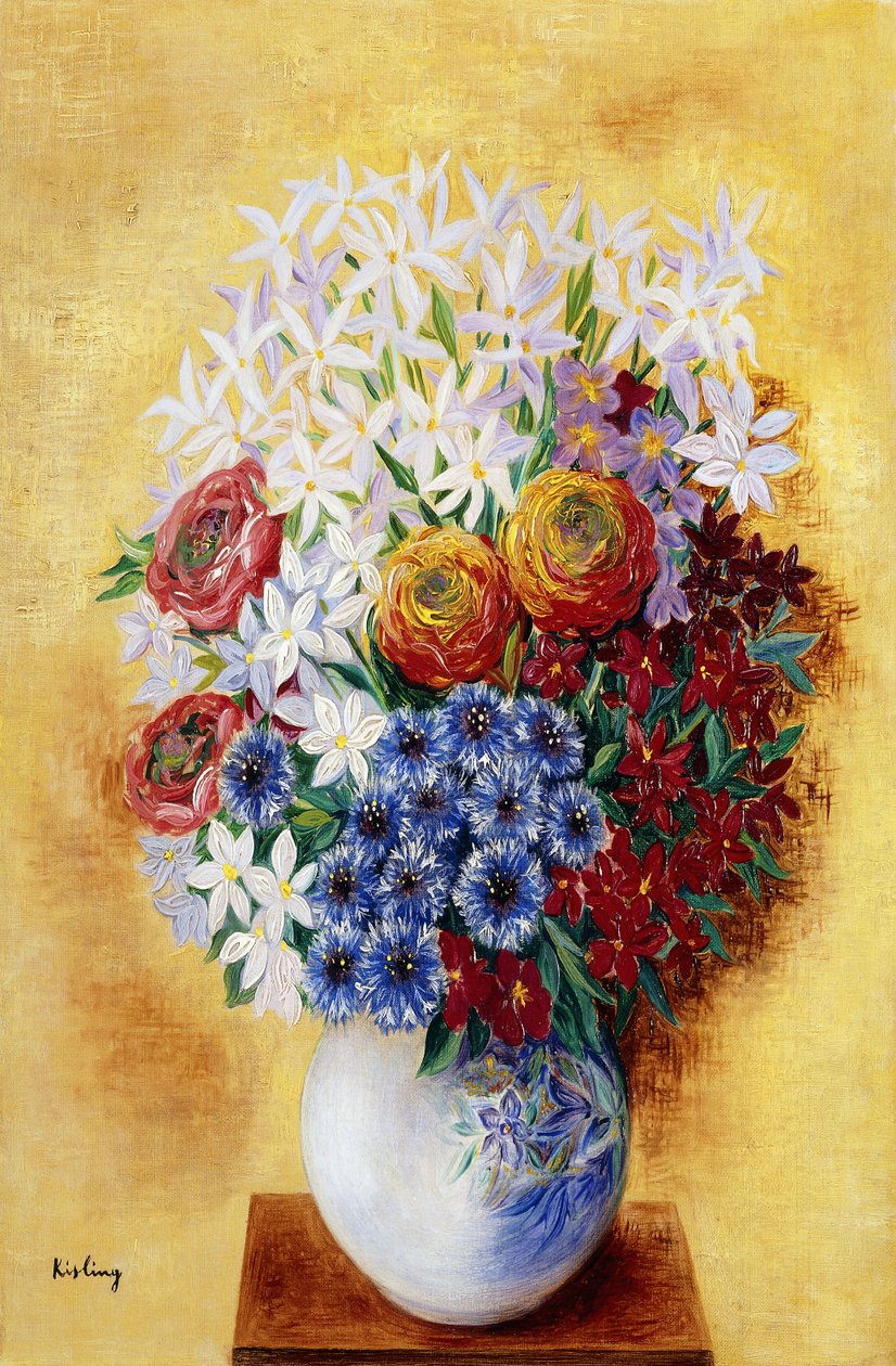 Ramo de flores sobre fondo amarillo; Bouquet au Fleurs sur Fond jaune, c.1934 (óleo sobre lienzo) de Moise Kisling