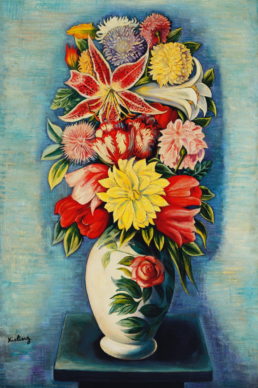 Flores: Dalias, Tulipanes y Lirios; Bouquet de Fleurs: Dalias, Tulipanes, Lirios y Liliums de Moise Kisling
