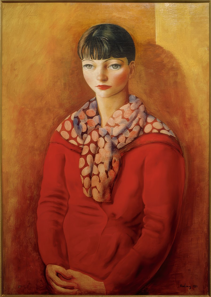 Kiki de Montparnasse con un vestido rojo de Moise Kisling