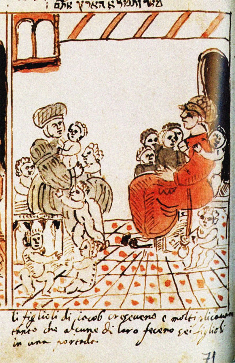 La multiplicación de los israelitas en Egipto. El Códice Choumach Pentateuco de Moisés dal C de Moise del Castellazzo
