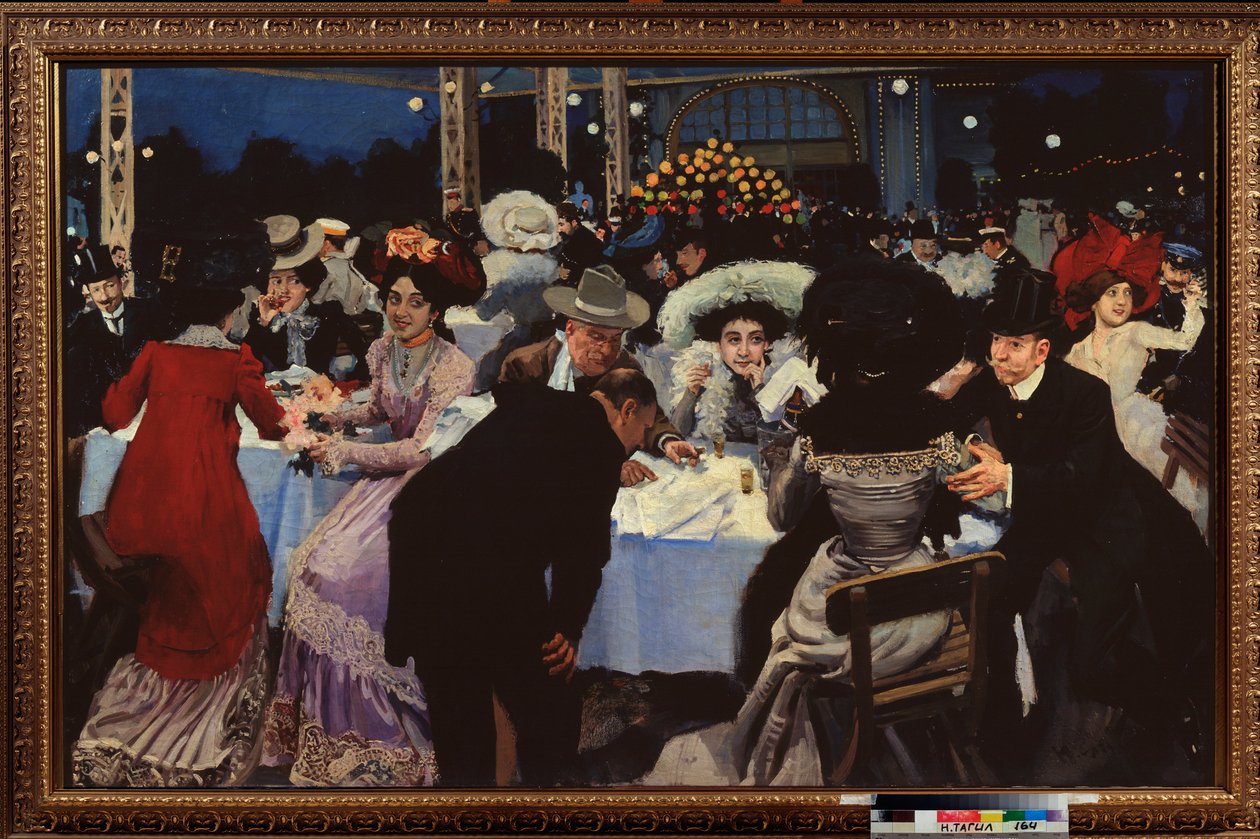 Cafe de nuit (Café de noche) - Peinture de Moisei Maer (Moisei-Maer) (Lago) Gertsovich Slepyan (Slepian) (1872-1941), huile sur toile de Moisei Maer Gertsovich Slepian
