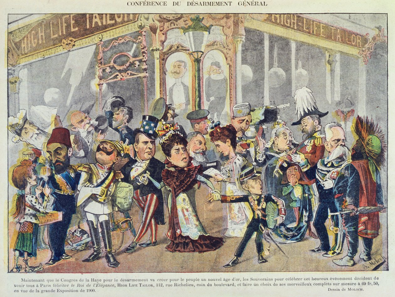 Anuncio de una tienda de ropa parisina refiriéndose a la Primera Conferencia de Paz de La Haya de 1899, de la revista 