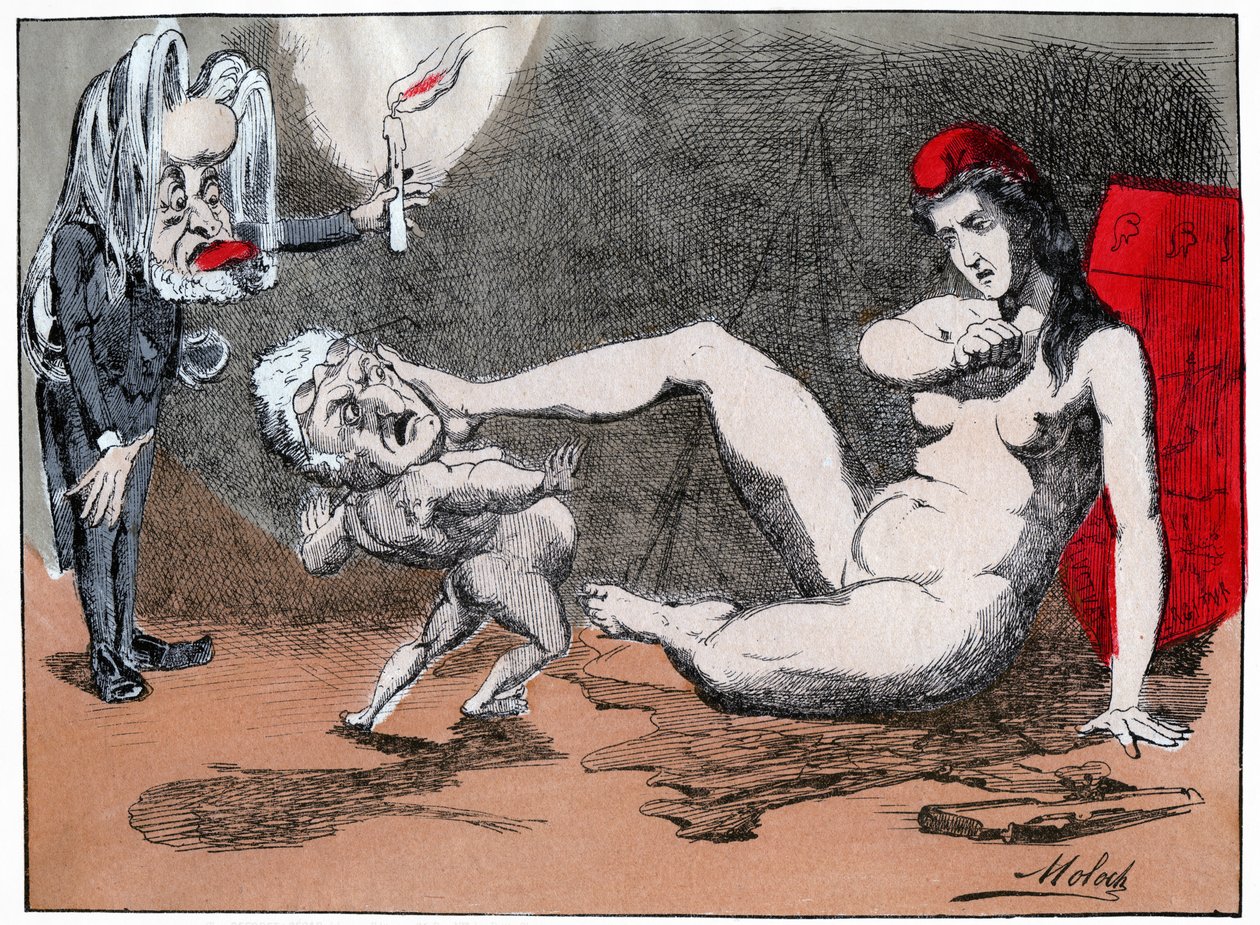Adolphe Thiers raps Marianne, c.1875 (grabado) de Moloch (1849 1909)