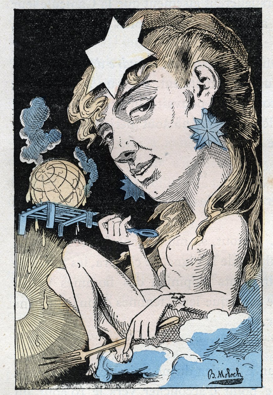 Alegoría de la ola de calor en “Le Trombinoscope” por Touchatout, caricatura de B. Moloch de 1882 (1849-1909). Colección privada de Moloch