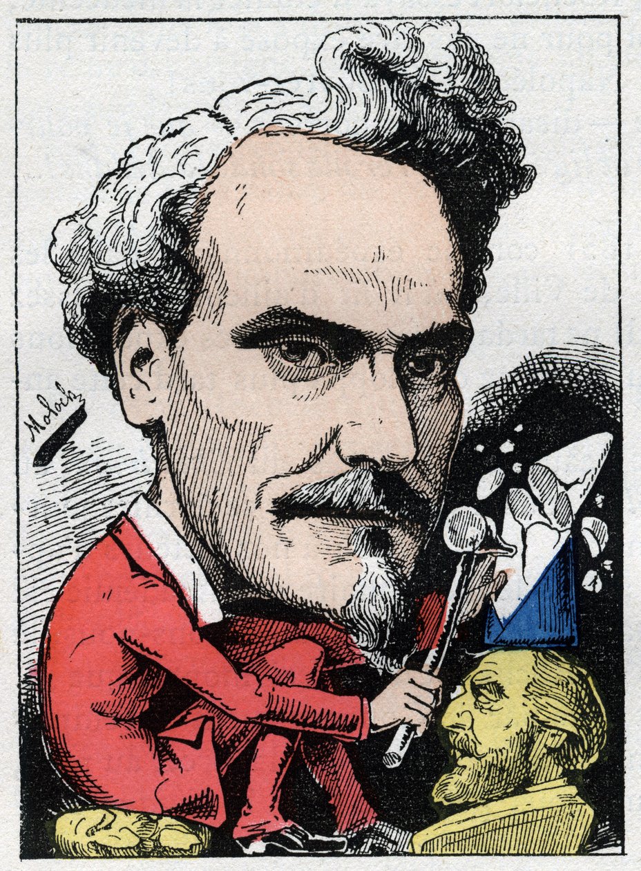 Retrato de Henri de Rochefort (1831-1913) Marqués de Rochefort, periodista, político y escritor en “Le Trombinoscope” por Touchatout, caricatura de B. Moloch de 1882 (1849-1909). Colección privada de Moloch