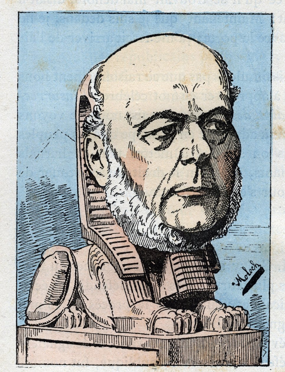 Retrato de Jules Grévy (1807-1891) presidente de la República Francesa en “Le Trombinoscope” por Touchatout, caricatura de B. Moloch de 1882 (1849-1909). Colección privada de Moloch