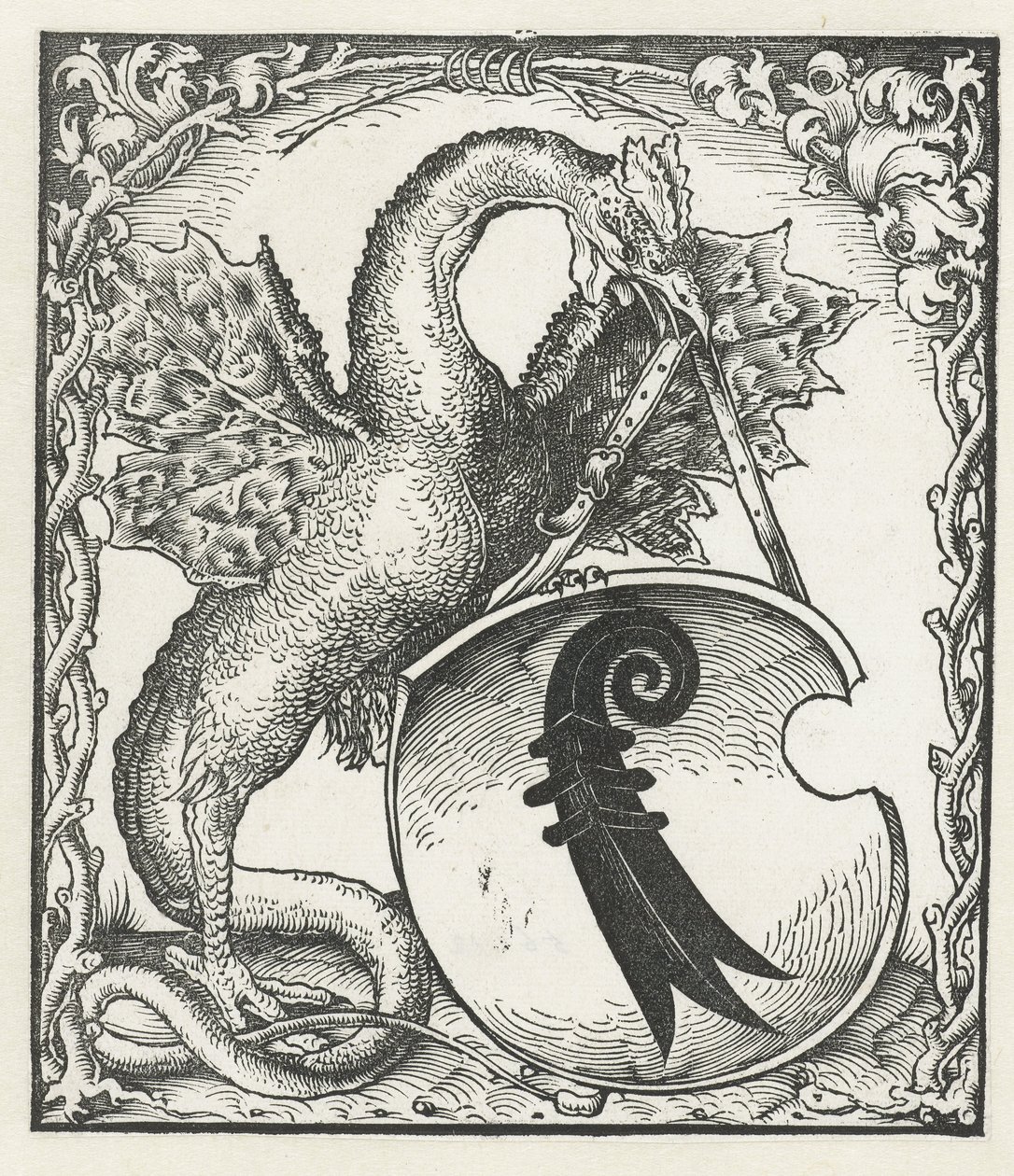 Dragón con el escudo de armas de Basilea de Monogrammist DS (graveur) (attributed to)