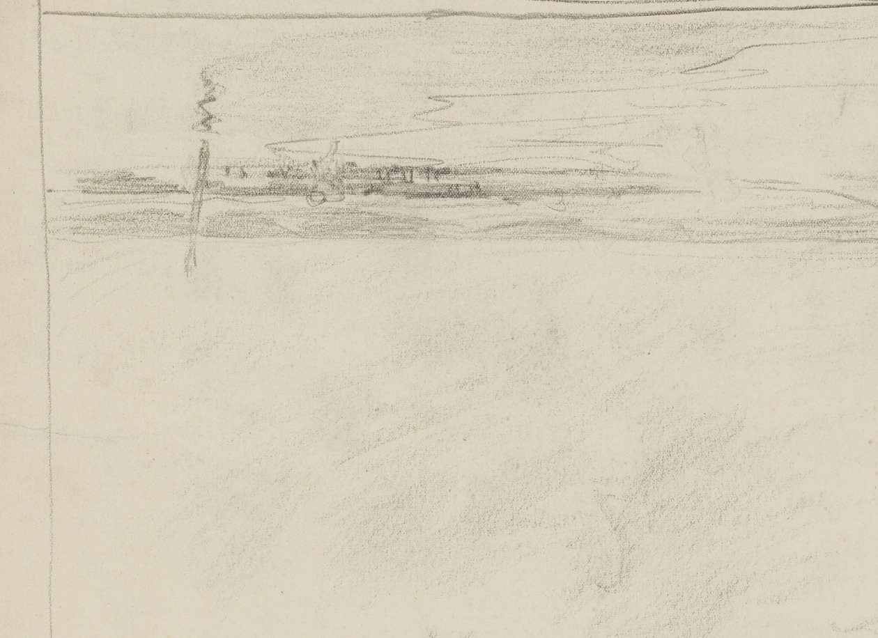 Paisaje marino con muelle y figura en la línea de marea de Monogrammist DS (tekenaar)