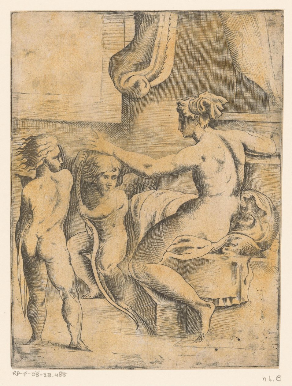 Venus con dos putti de Monogrammist FP (Italië; 16e eeuw)