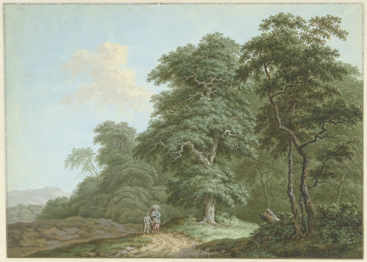 Paisaje con mujer y niño en un camino rural de Monogrammist FWH (possibly)