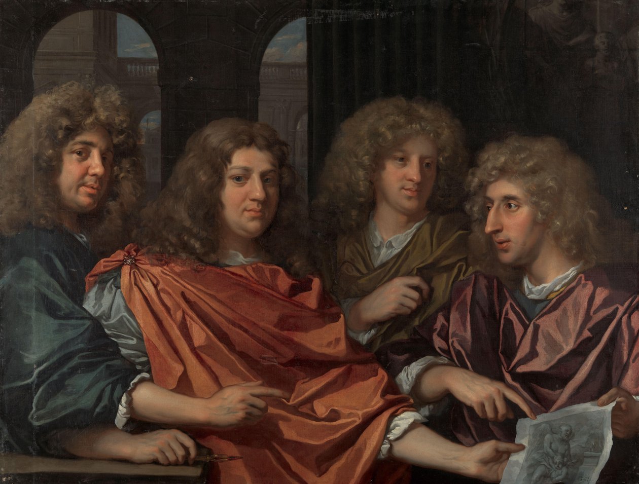 Retrato de grupo de cuatro artistas de Monogrammist GF (schilder)